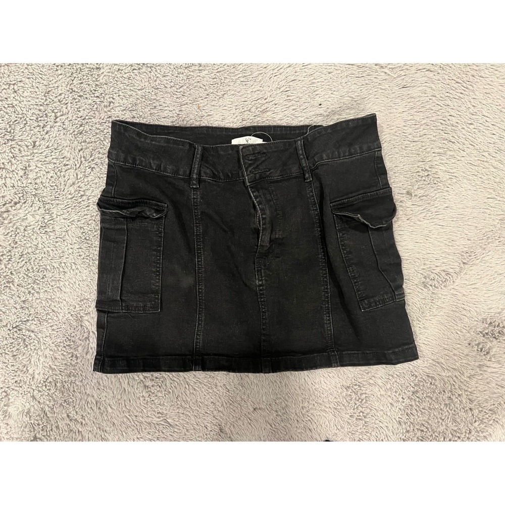 Windsor Denim Cargo Mini Skirt Black XL Utility Pockets Zip Fly